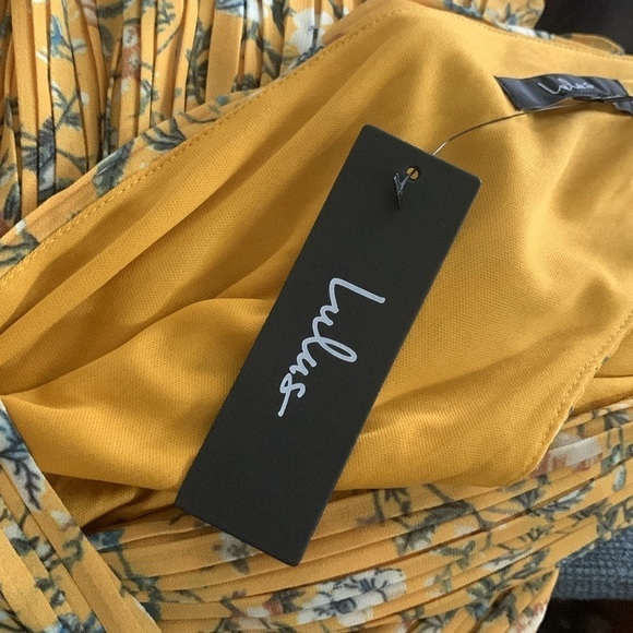 Lulus Yellow & Blue Pleated Maxi Dress Size L - Picture 10 of 14